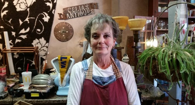Celia Knoffloch, owner and manager of Celia's Antiques in Storm Lake, Iowa, at her store in early October 2016.
