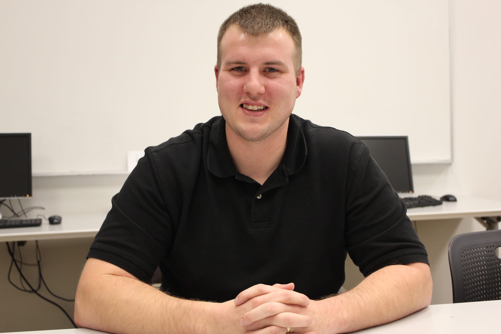 Dwain Caldwell is raising a daughter with his wife while attending the University of Northern Iowa with G.I. Bill benefits. He works two part-time jobs to make ends meet.