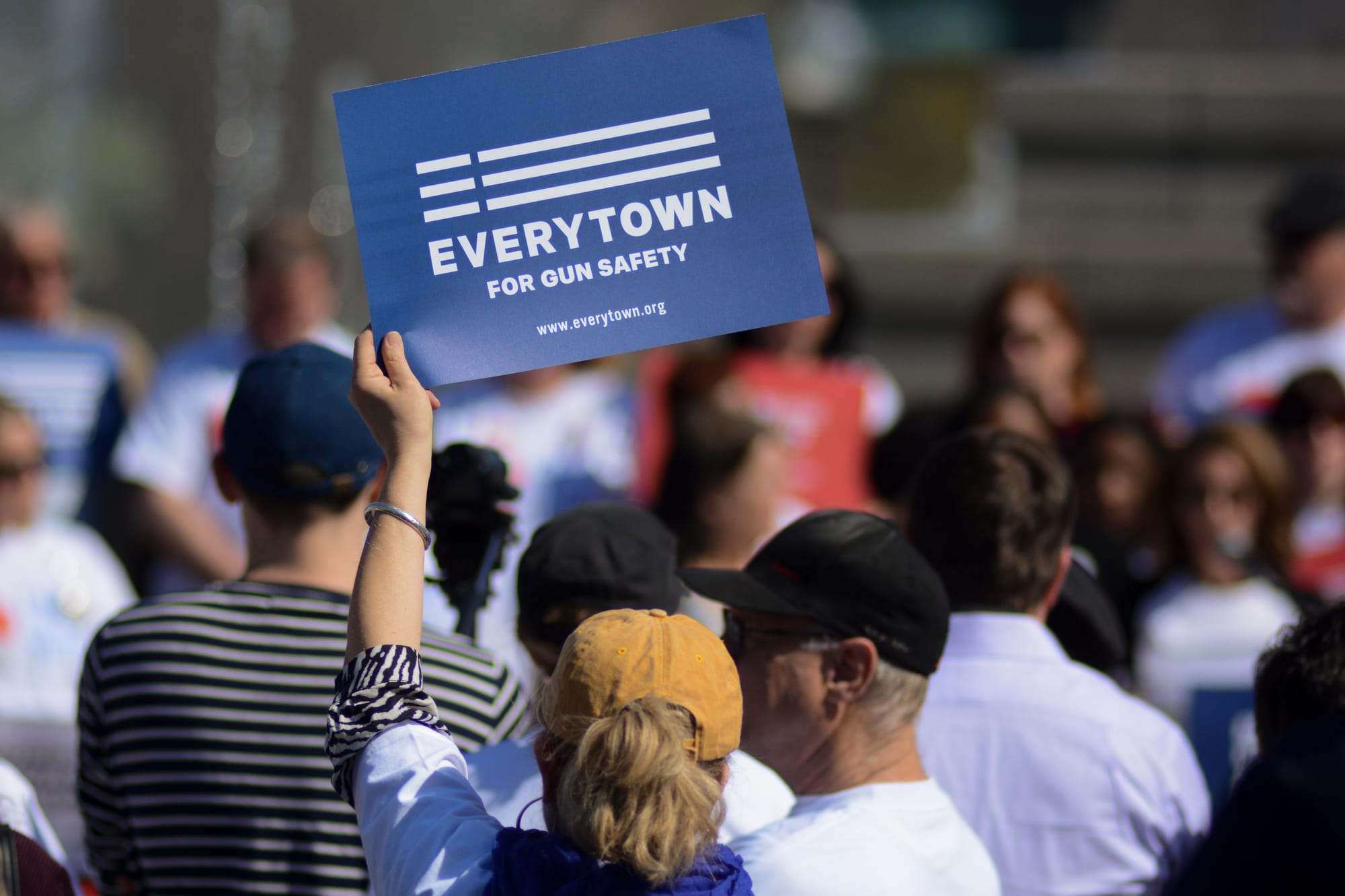 Everytown for Gun Safety, which styles itself as “the movement to end gun violence,” holds a counter rally to the annual NRA convention in Indianapolis on April 26, 2014.