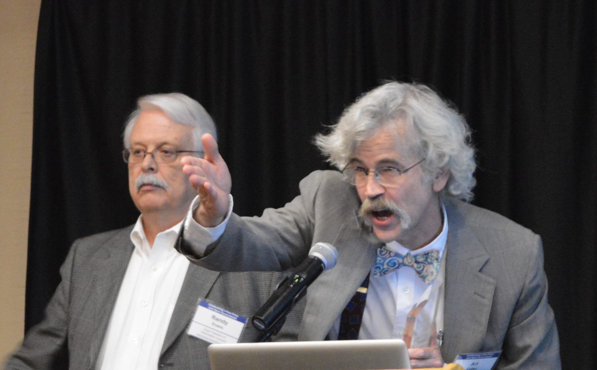 Storm Lake Times editor Art Cullen makes a point after receiving the Iowa Freedom of Information Council's Harrison "Skip" Weber Friend of the First Amendment Award in Des Moines Sept. 29, 2016.