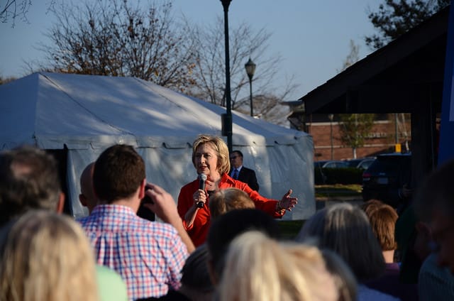 Hillary Clinton addresses her audience in Coralville, Iowa, on Nov. 3, 2015.