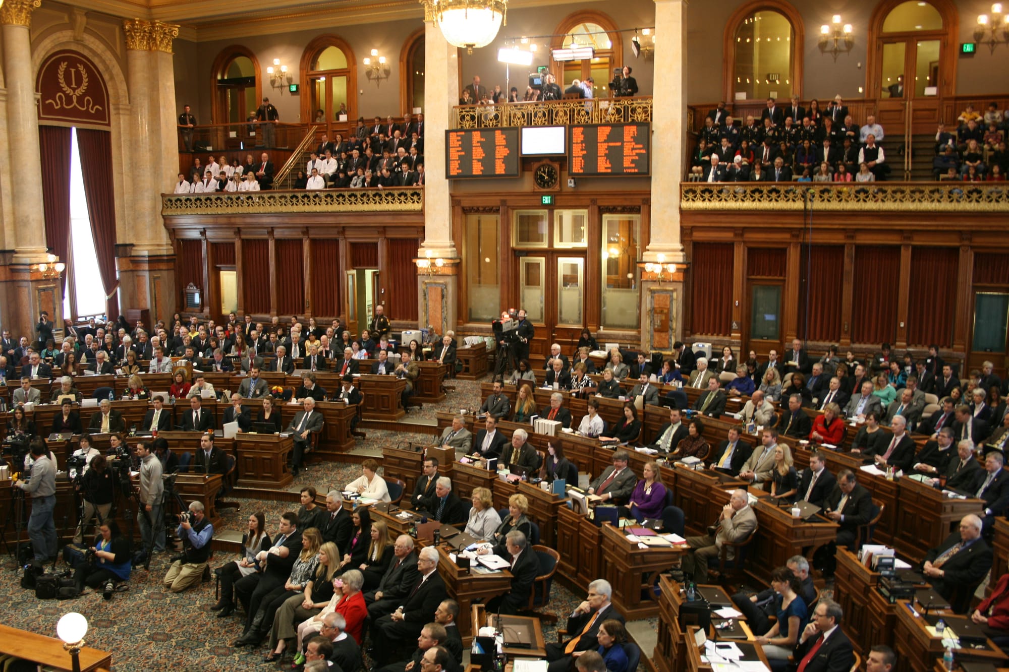 The Iowa House of Representatives is shown on the opening day of a legislative session on January 13, 2014.