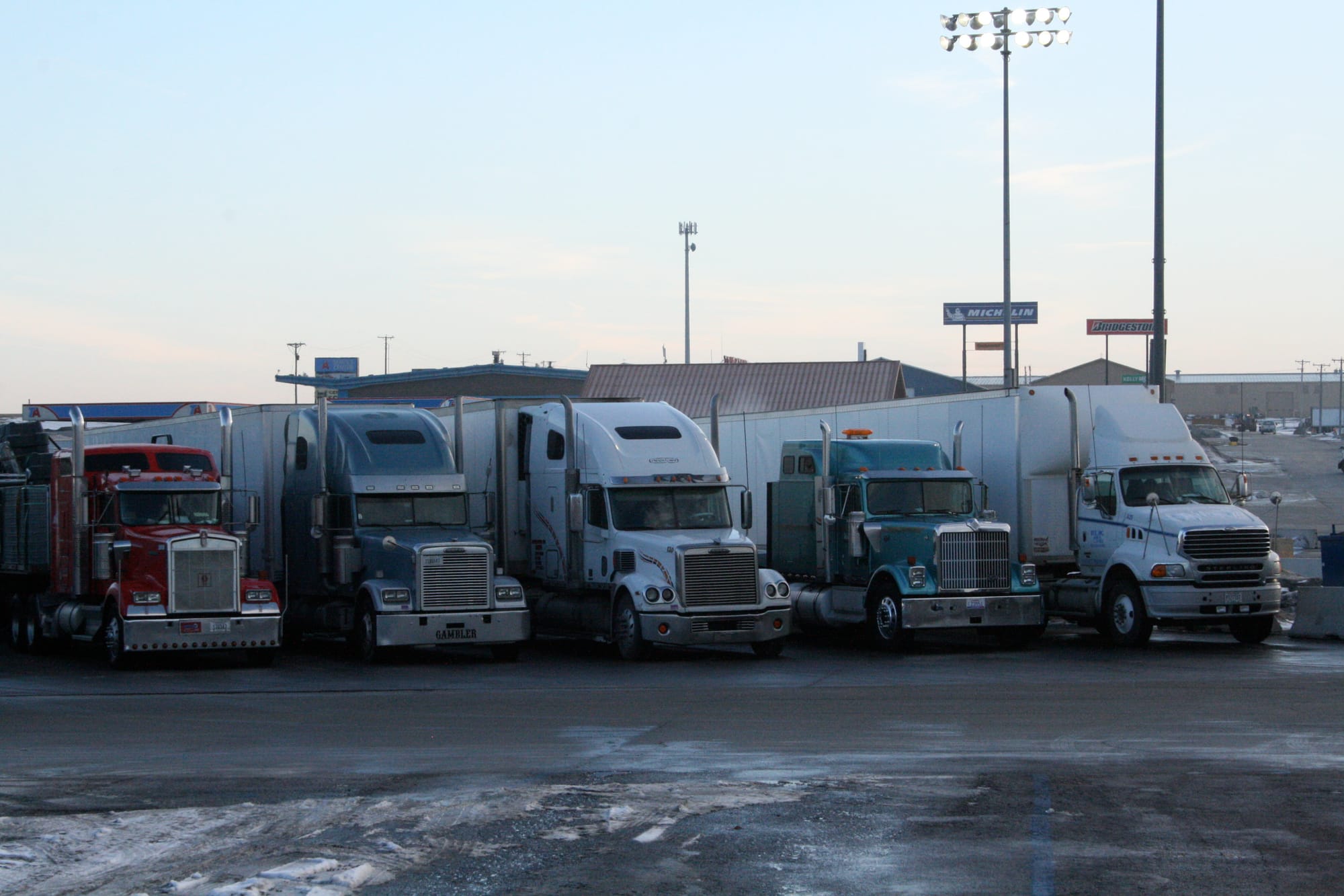 Trucks park at a truck stop along Interstate-80 on Jan. 20, 2014. The highway is  a common route for trucks hauling hazardous materials.