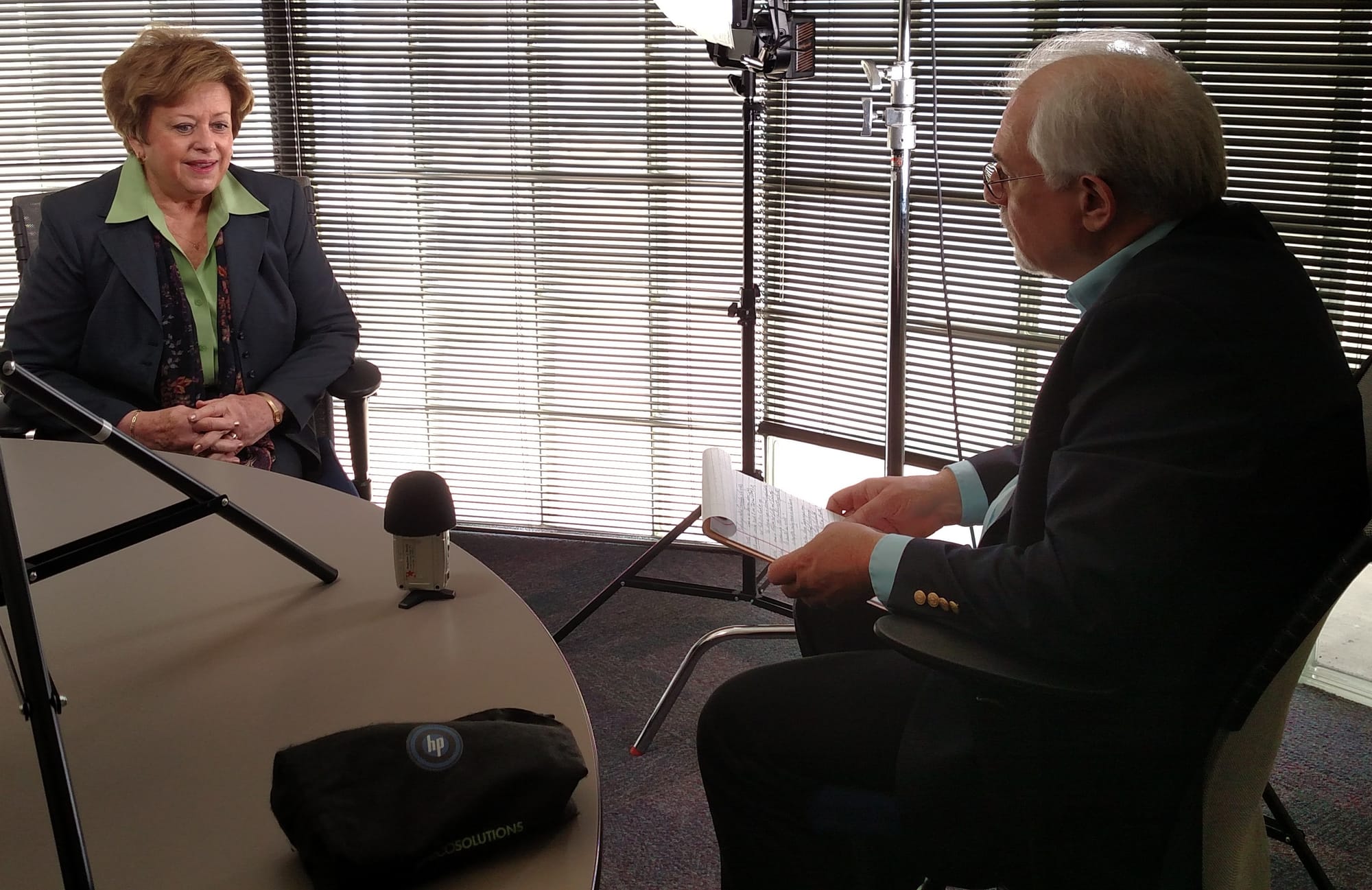 Jane Schorer Meisner, former Des Moines Register reporter, speaks with IowaWatch Executive Director-Editor Lyle Muller in March 2016 about a 1990 story about an Iowa rape that won The Register and Meisner a Pulitzer Prize for Public Service in 1991. The interview was part of IowaWatch's involvement in the Humanities Iowa observance of the Pulitzer's 100th anniversary.