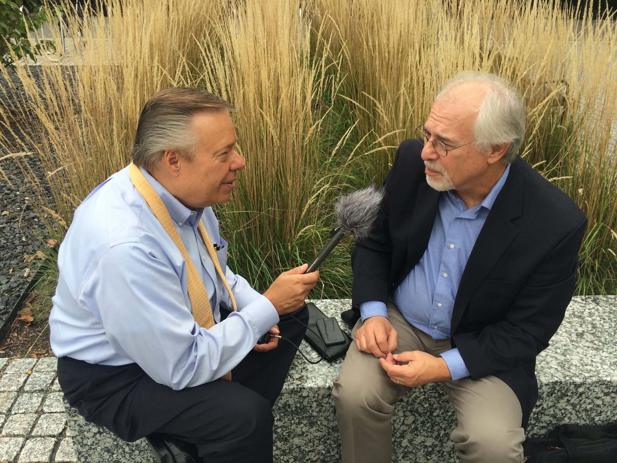 Michael Libbie interviewing Lyle Muller at Drake University on Sept. 24, 2015.