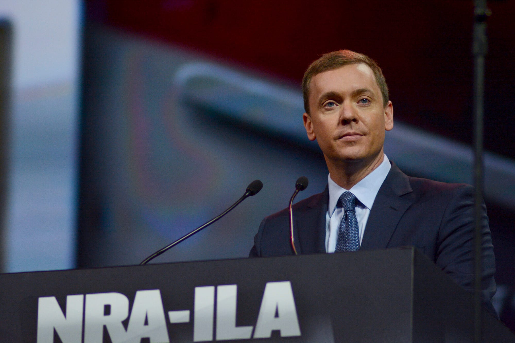 Chris Cox, executive director of NRA-ILA, the National Rifle Association's lobbying arm, addresses a crowd of more than 300 at the organization’s leadership forum.