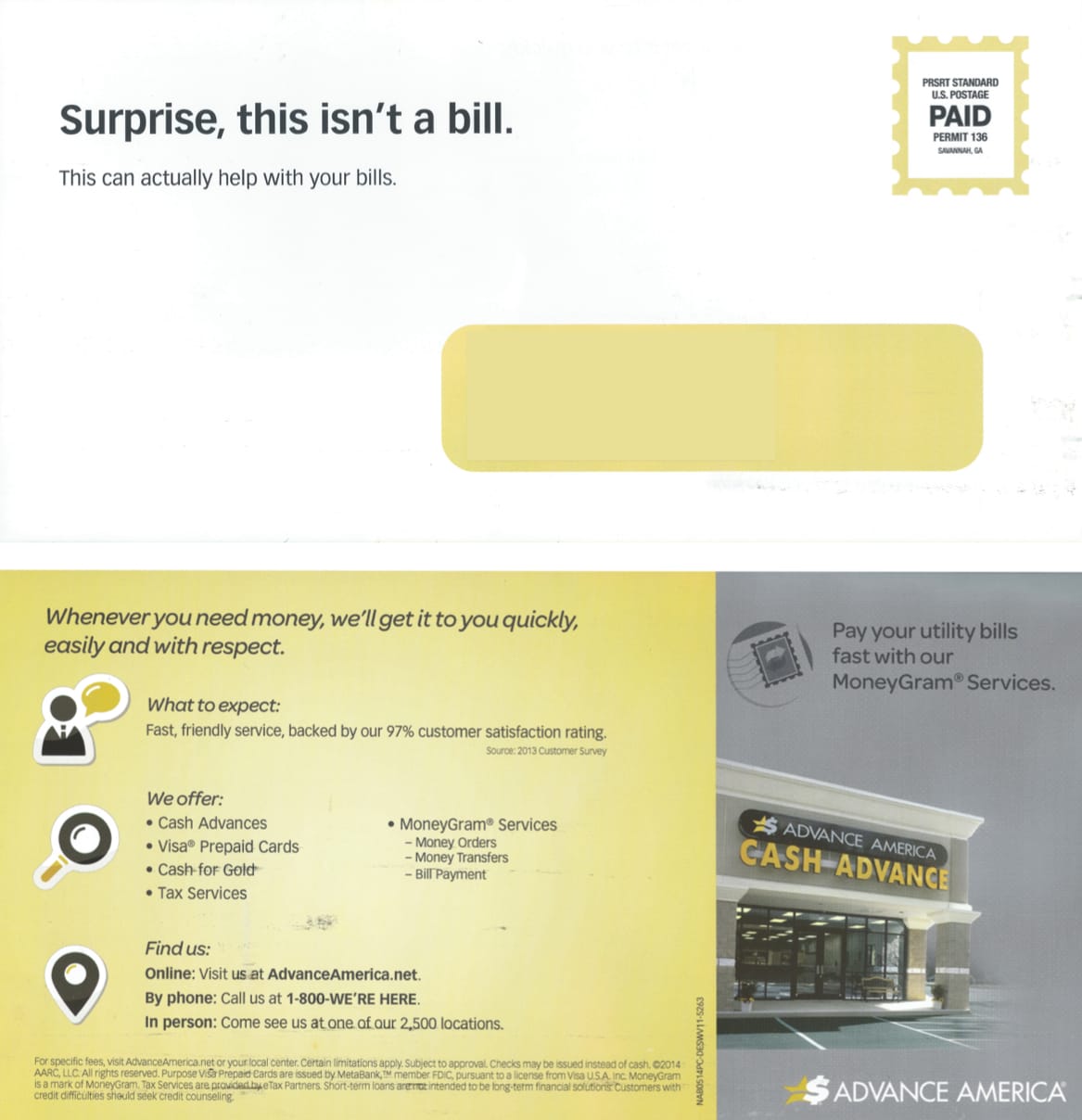 An ad sent out in May by Advance America Cash Advance.