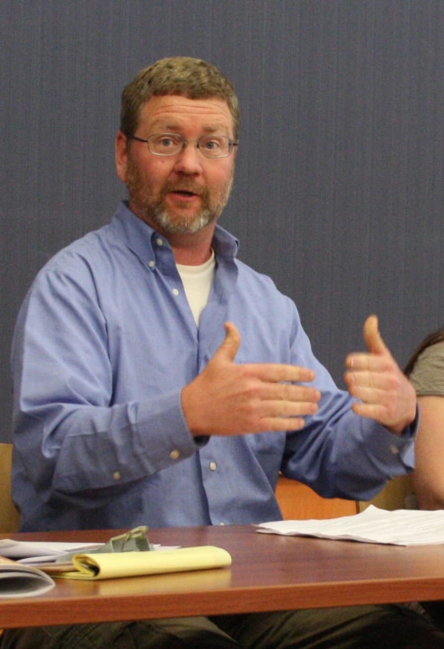 Mark Quee, farm manager for the Scattergood Friends School in West Branch, spoke at a panel event hosted by the Pesticide Action Network, May 10 in Iowa City.