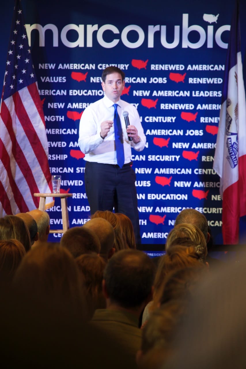 Republican presidential candidate Marco Rubio on the campaign trail during a University of Iowa visit on Dec. 10, 2015.