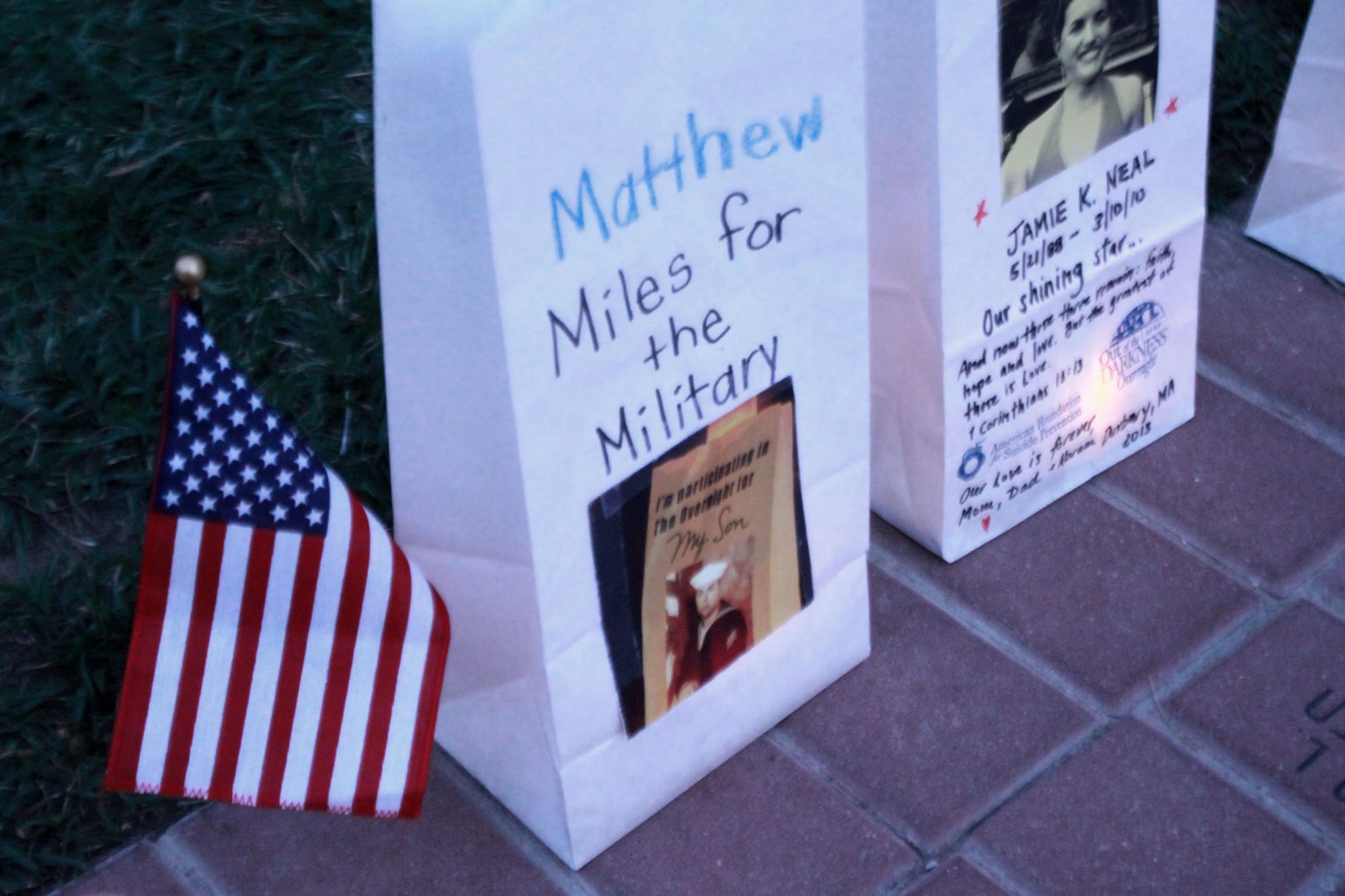 A memorial for Raymond Matthew Burke, of Chantilly, Va., was placed on the George Washington University Yard June 2, 2013, in Washington, D.C. Burke's mother, Mary Anne Burke, and his father, Raymond Burke, participated in the 16-mile Out of the Darkness Overnight Walk in memory of their son and to raise money and awareness, and to help prevent suicide. died by suicide in 2001 while he was on leave from his naval station.