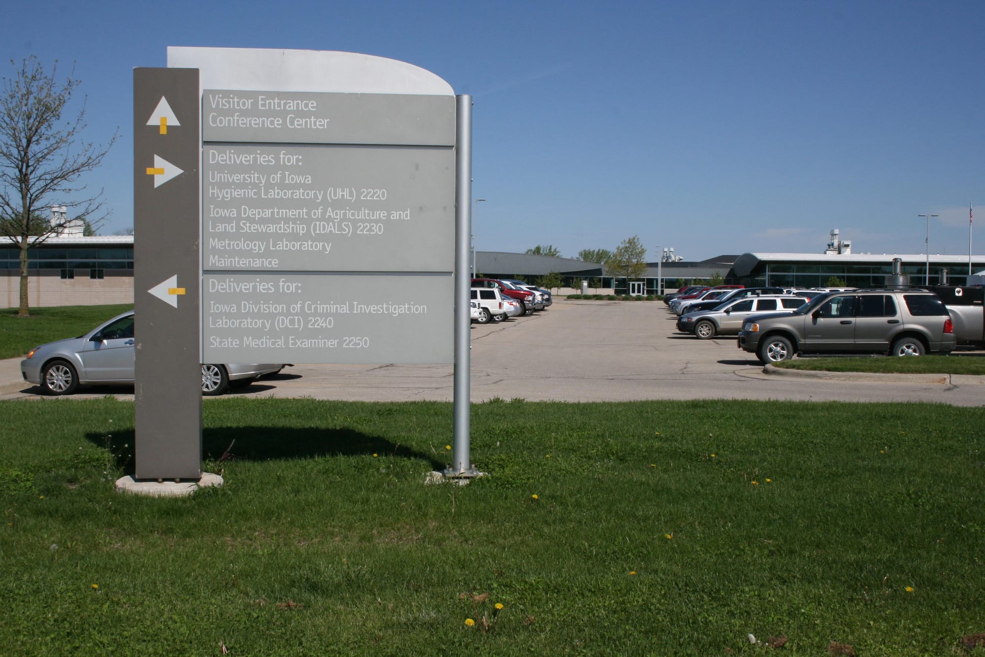 Entrance for the University of Iowa State Hygienic Lab in Ankeny, one of three state hygienic lab locations. The other two are in Coralville and Milford, Iowa.