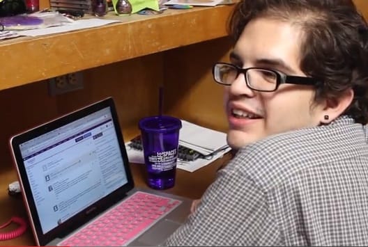 University of Northern Iowa student Steven Sanchez, the university's first transgender Homecoming queen, reading online comments about his controversial win.