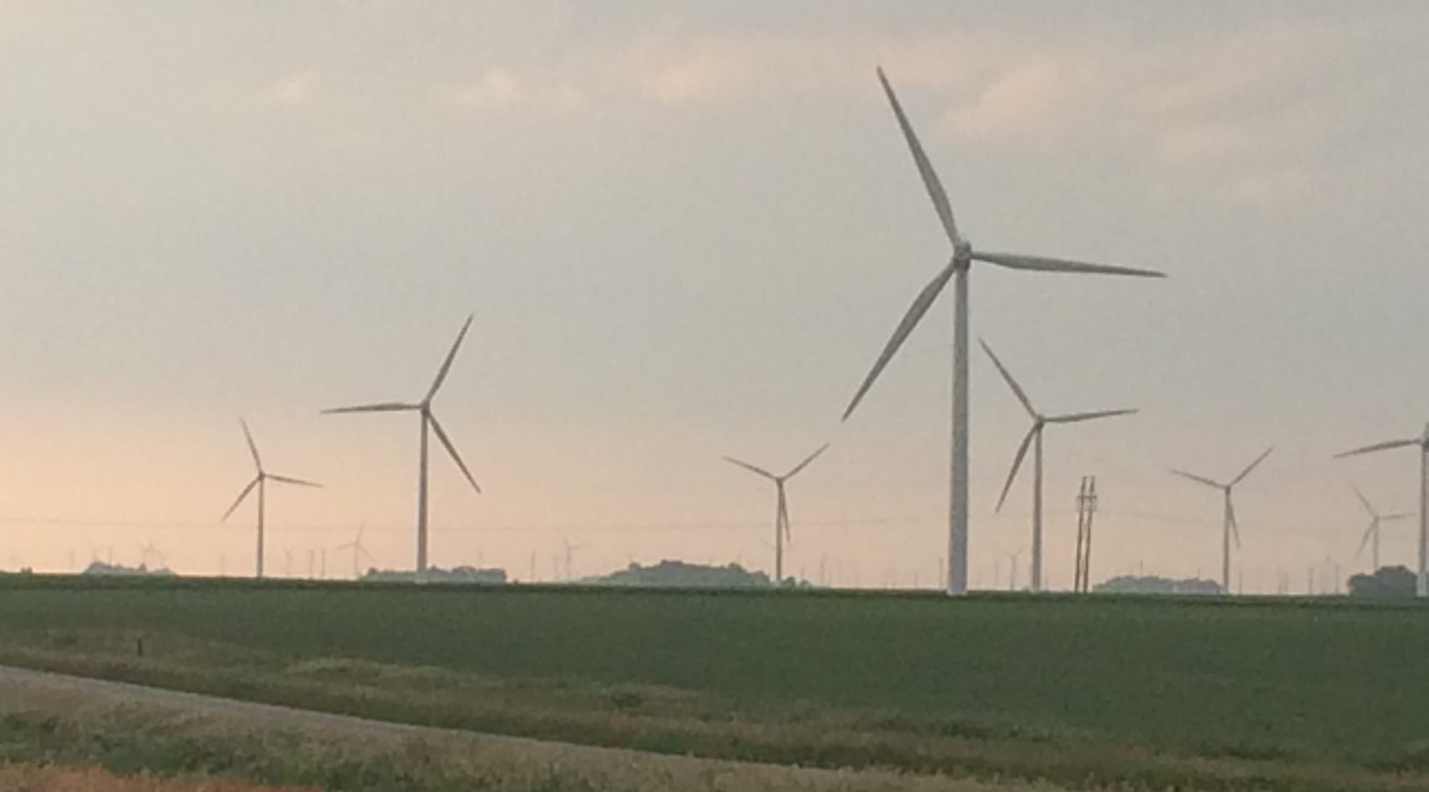 Wind turbines the evening of June 26, 2015, in southern Minnesota near the town of Alpha.