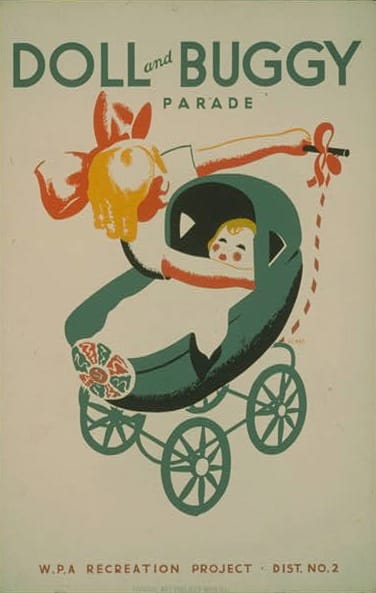 A poster for a doll and buggy parade from the Works Progress Administration's Federal Art Project in 1939.