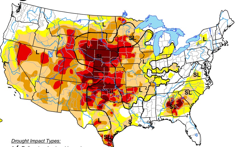 Map of drought areas in the U.S.