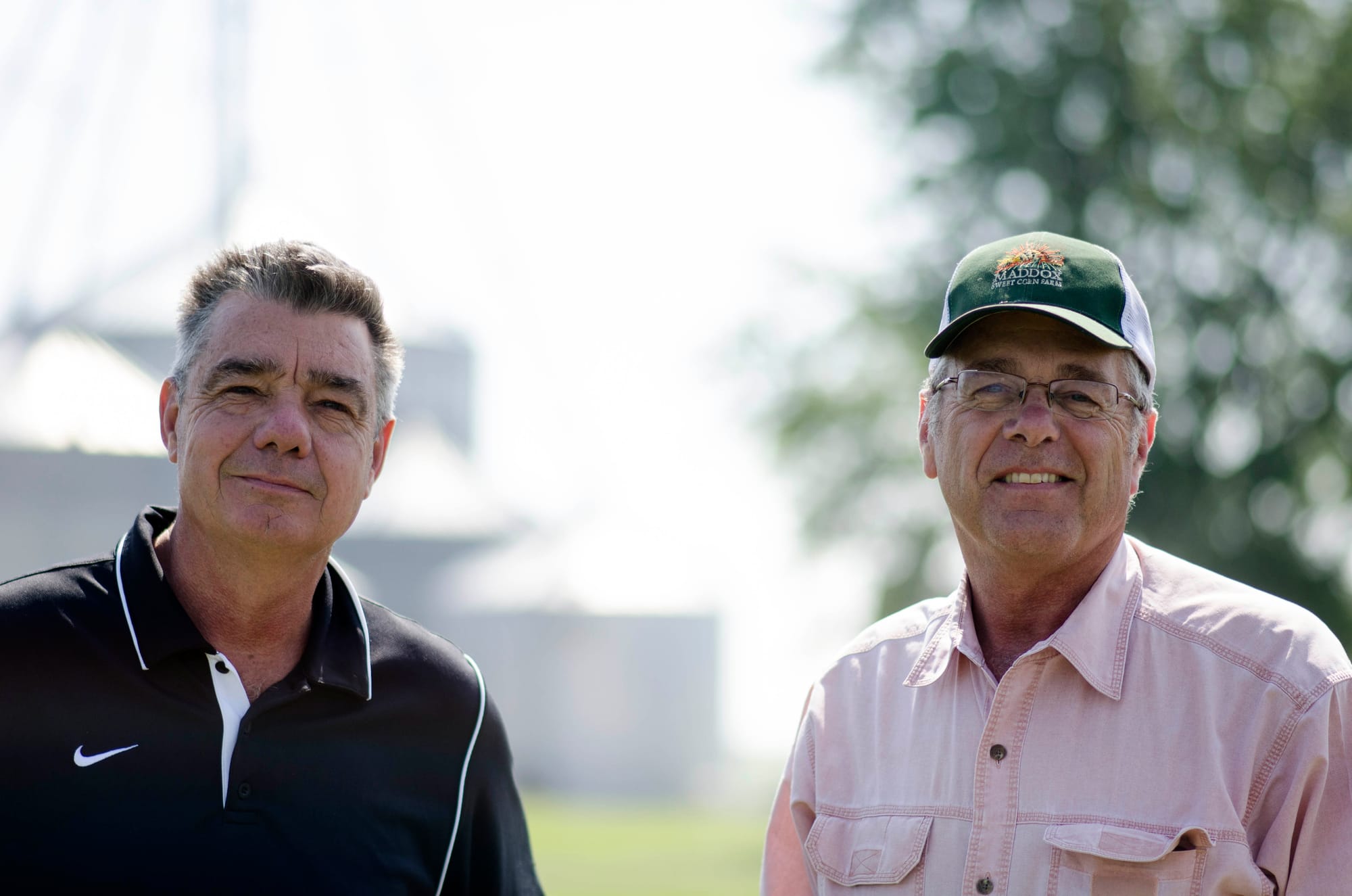 David (left) and Joe (right) Brown, brothers, pose for a photo on their family owned and operated centennial farm in Decatur,Ill., on June 19, 2013. 