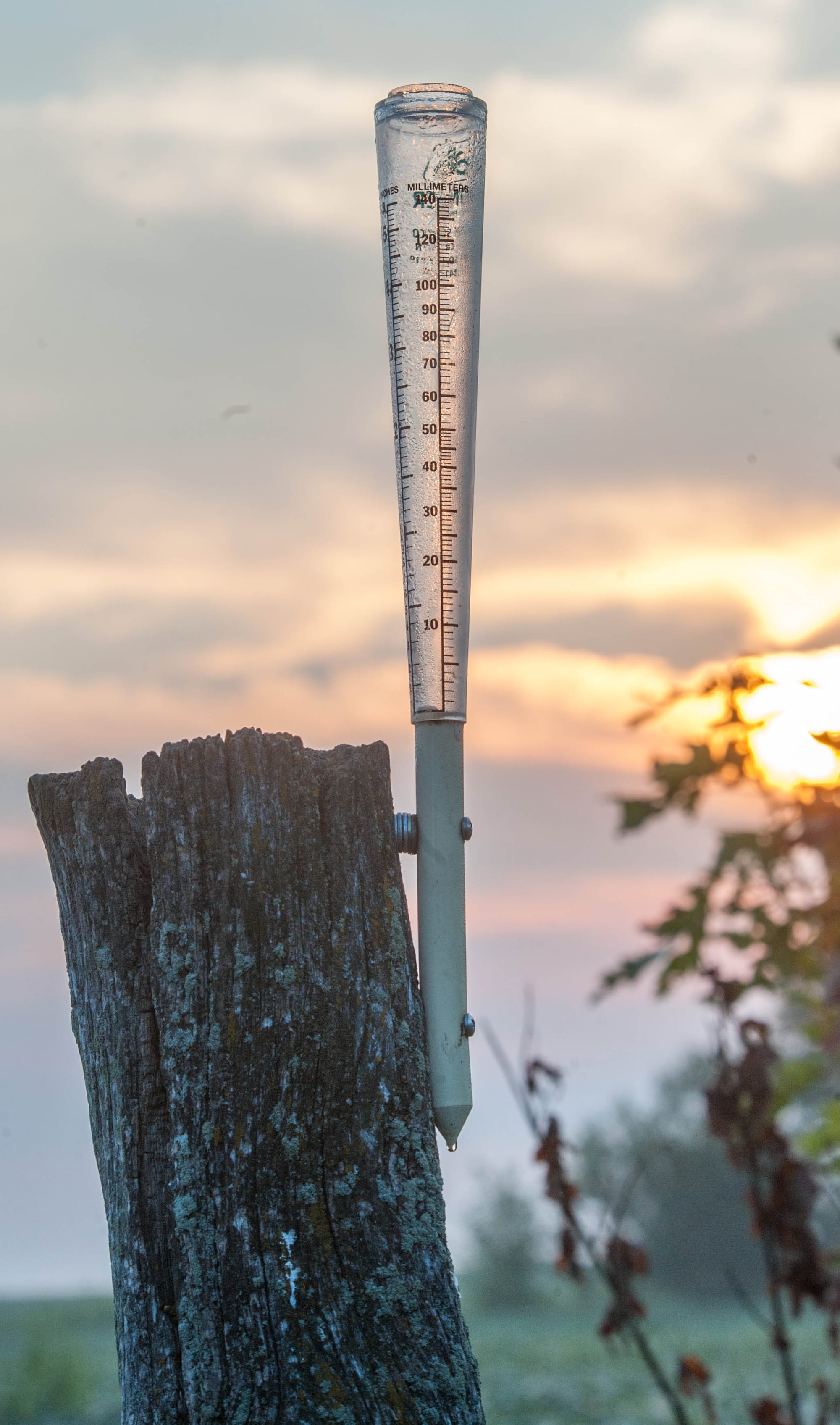 A rain gauge waits to measure rainfall near Mansfield, Ill., on Tuesday, Aug. 20, 2013. About a third of U.S. farmers and ranchers rely on irrigation methods in additional to any rainfall, according to 2008 Farm and Ranch Irrigation Survey data.