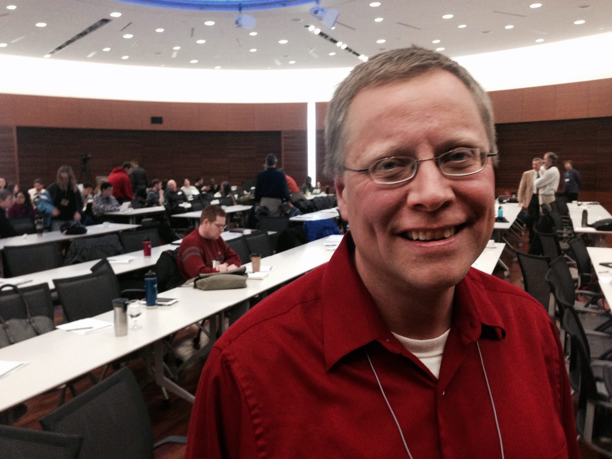 University of Wisconsin-Madison crop economics professor Paul Mitchell presented results of a survey he coauthored finding that most Wisconsin farmers were climate skeptics. Photo Feb. 27, 2014, at UW-Madison's Sustainability Forum 2014.
