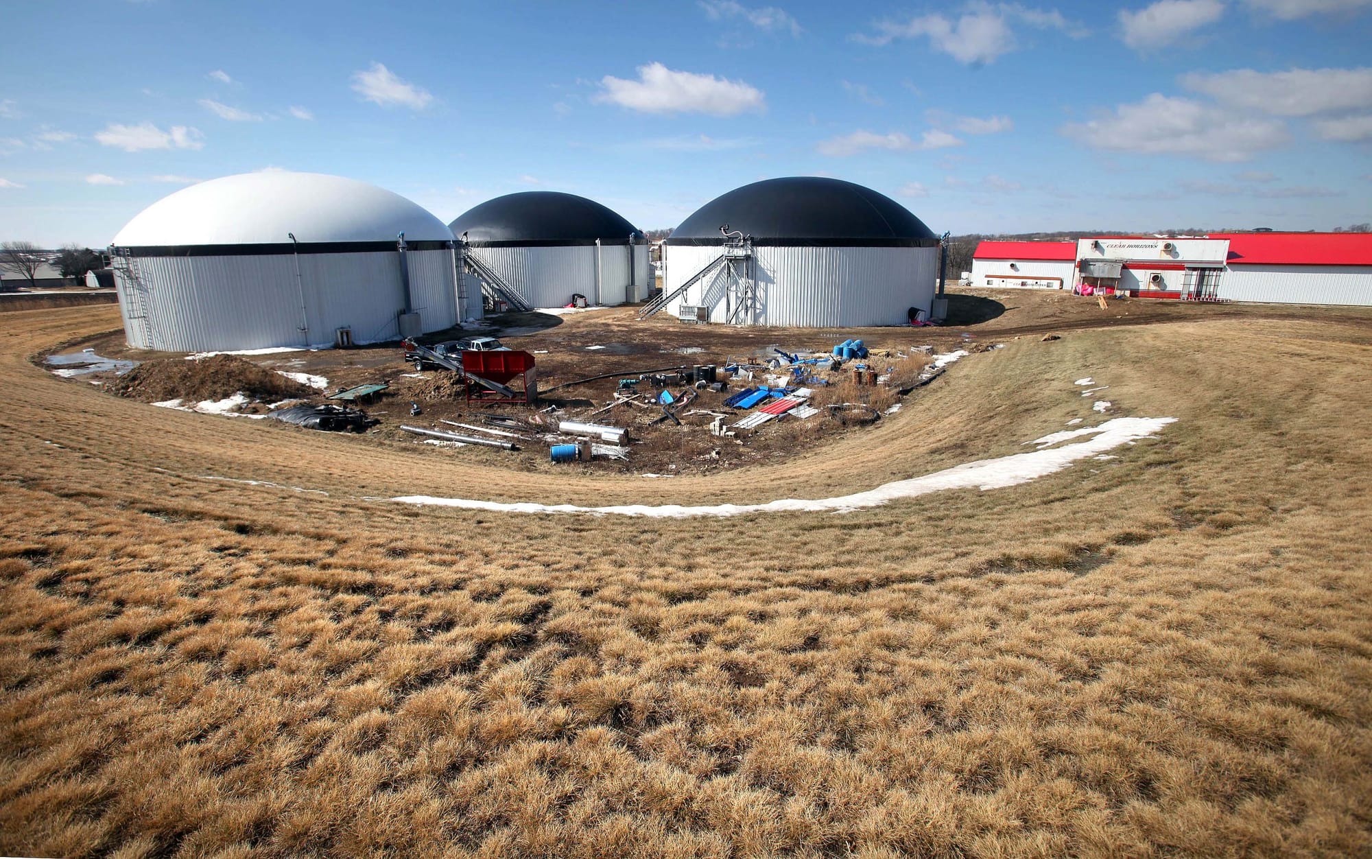 The community digester located near Waunakee, Wis., is the state’s first to process manure from more than one farm. Tens of thousands of gallons of manure are pumped through underground pipes to the digester. Its purpose is to keep phosphorus from polluting the Yahara watershed.