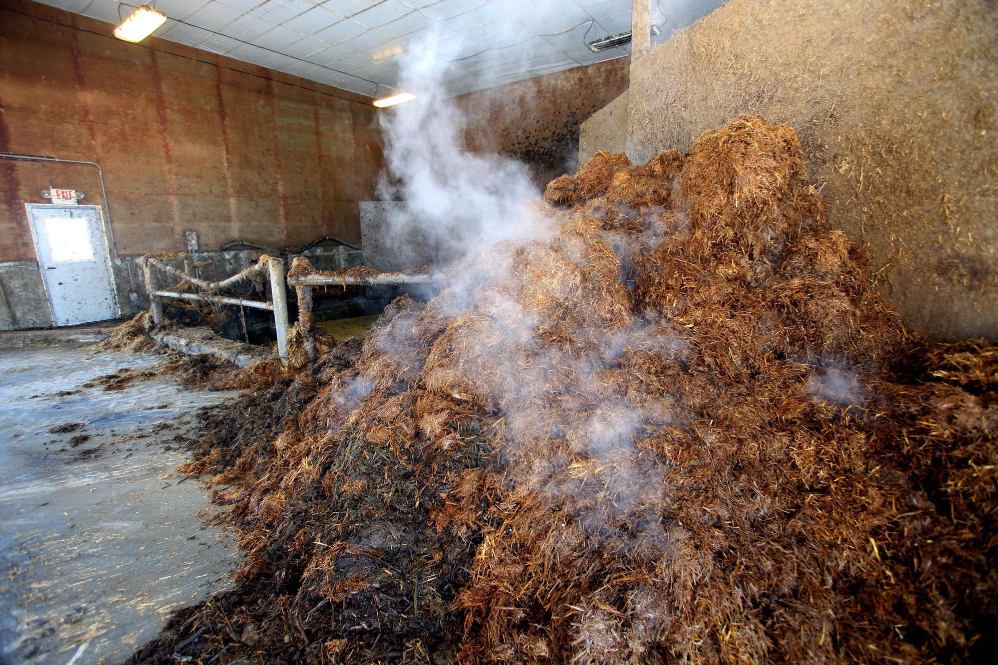 Not all waste is the same. Manure mixed with straw and hay is brought by farmers to a separate building at the digester near Waunakee, where it is processed separately from the manure pumped underground from the farms.