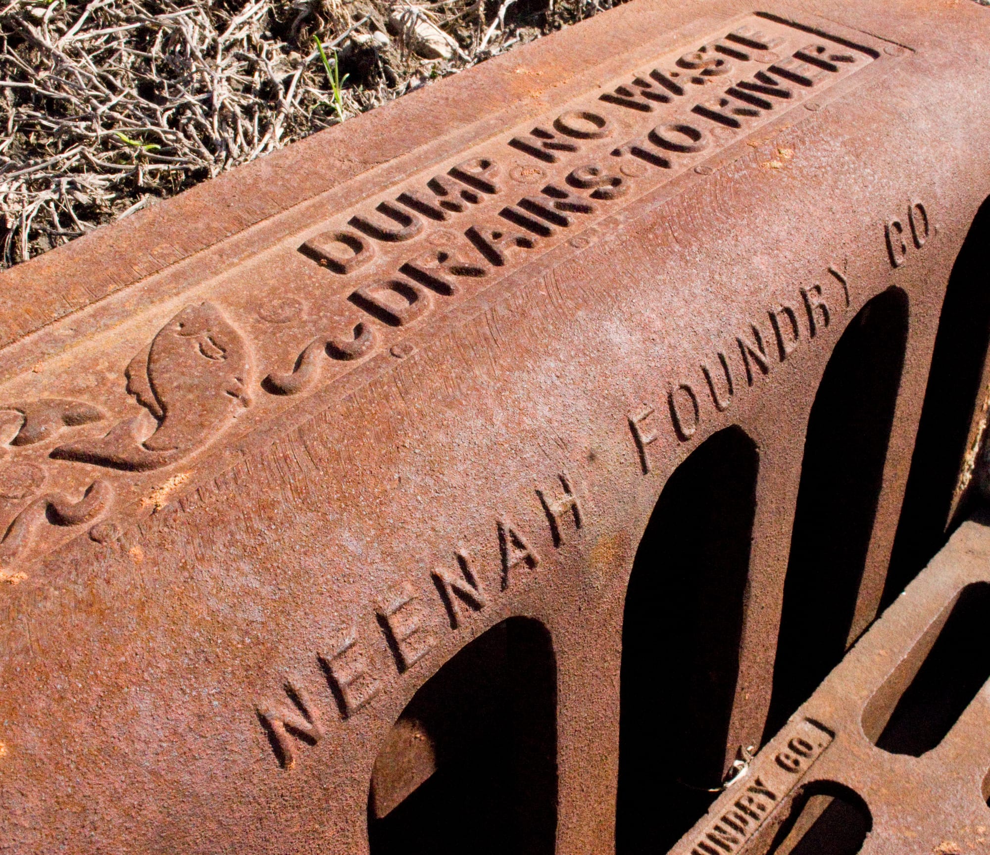 While runoff from agricultural areas is a major problem, so is runoff from very urbanized areas. In many cities, storm drains eventually lead to nearby water bodies. When it rains, those drains transport salts, chemicals and other contaminates. To discourage direct waste dumping, this drain states: "Dump no waste. Drains into river."