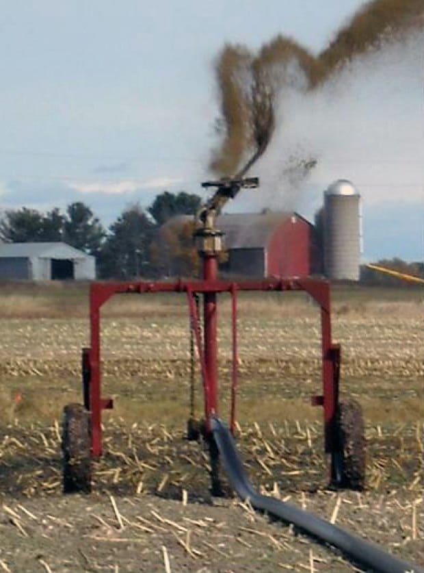 Another form of manure irrigation involves using a single nozzle system such as this one. 