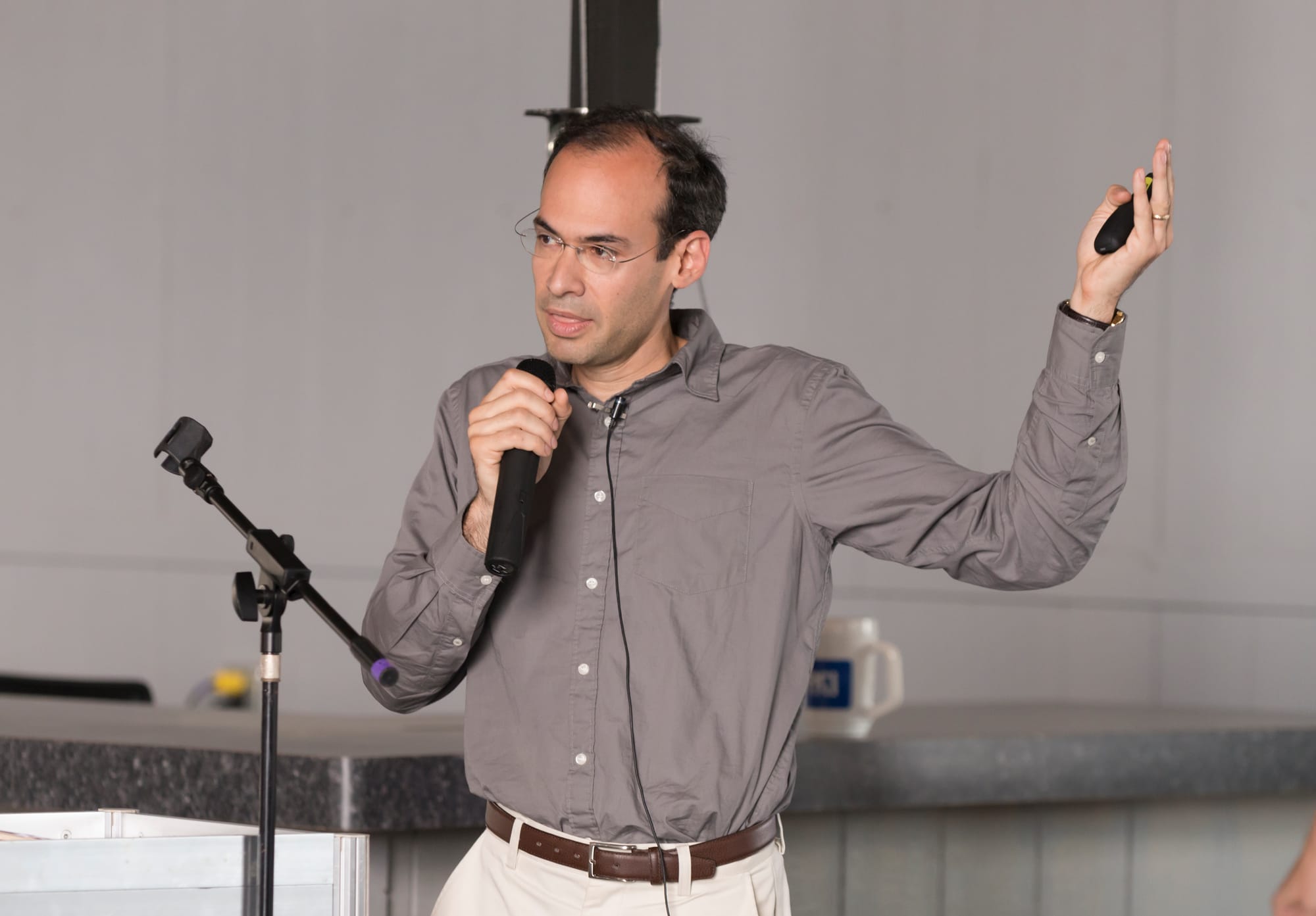 During a session on the legalities of drone use, attorney Brendan Schulman of Unmanned Aircraft Systems law group pointed out contradictions in airspace regulation. Other speakers included Rory Paul of Volt Aerial Robotics.