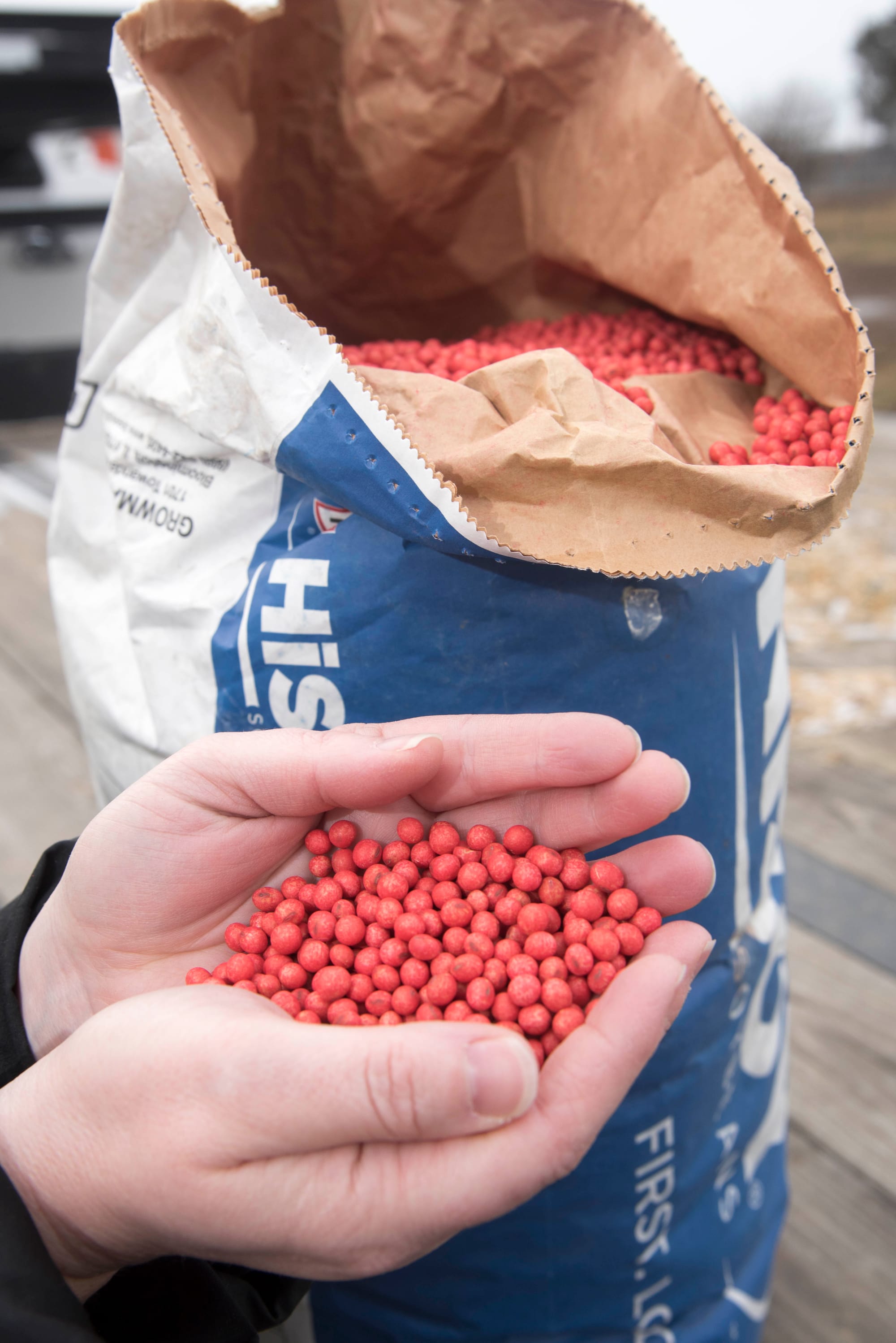 Farmer Jenny Mennenga holds soybean seeds at her family farm in central Illinois on Jan. 26, 2015. 