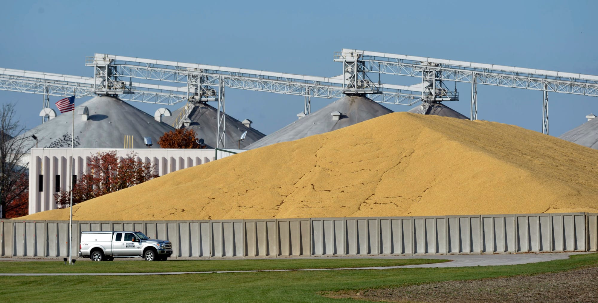 Grain stored outside after harvest at the Andersons facility near Champaign, Ill., on Nov. 6, 2015. According to the U.S. Department of Agriculture, 2013, 2014 and 2015 have all been among the top harvest years on record.