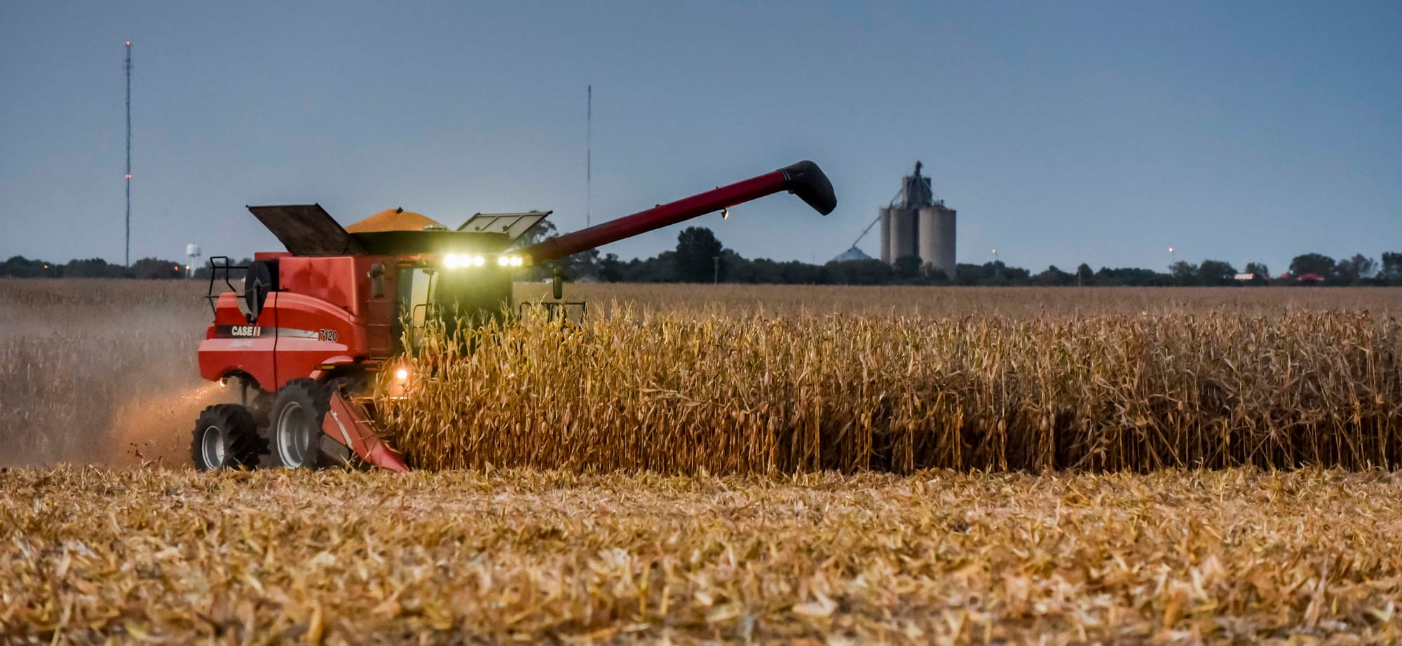 A central Illinois farmer works late during harvest time on Sept. 14, 2015.