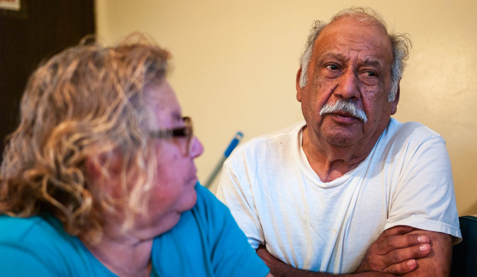 Leonor Pizana, 65, and Tomas Pizana, 69, talk about living at the bed bug-ridden Pine Creek housing facility in Holland, Michigan, on June 16, 2016. “We’re getting eaten,” Leonor says.