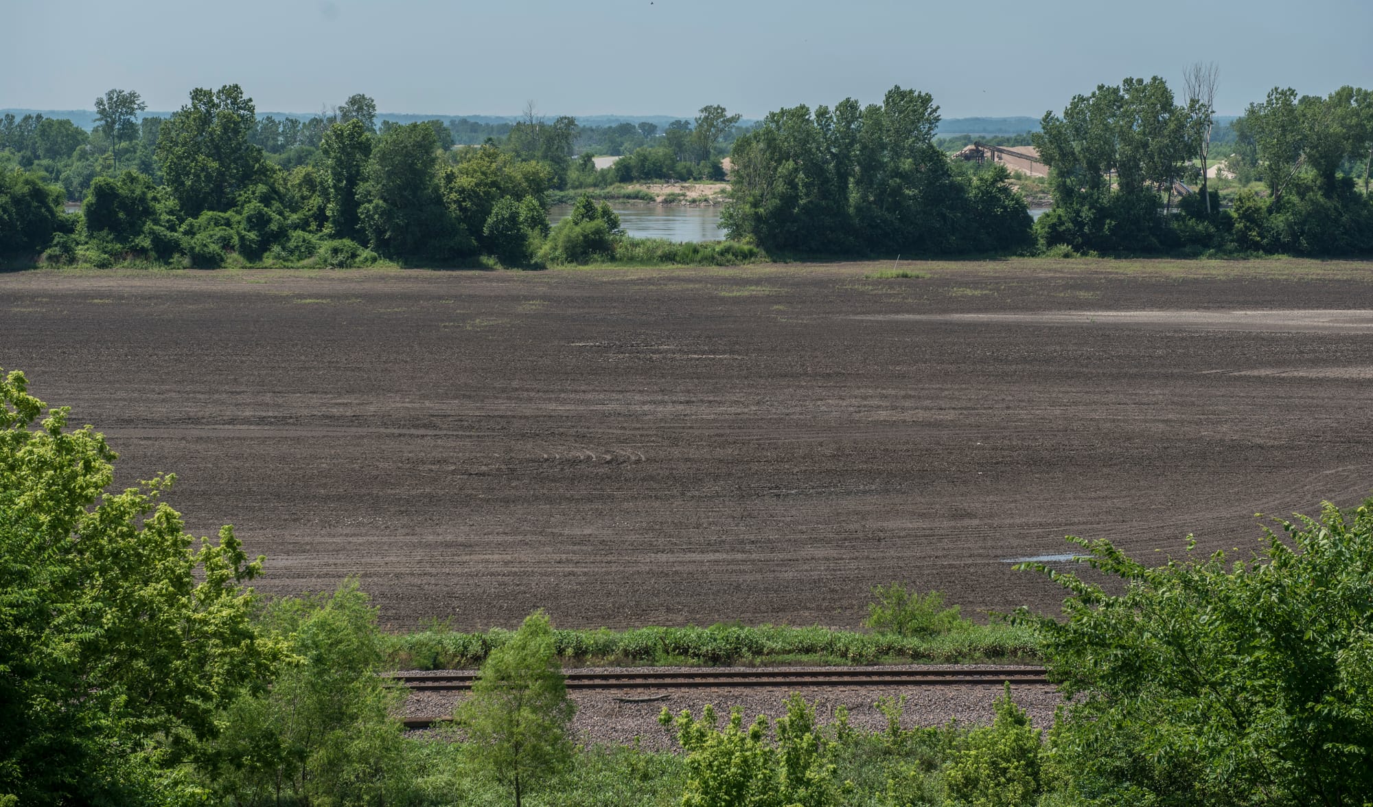 A view towards the Missouri River across farm land in Lexington, Missouri, on June 21, 2016.
