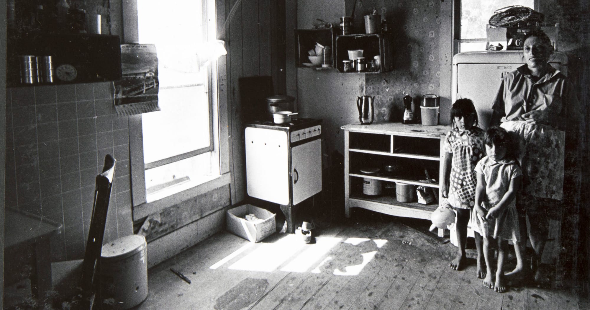 A 1970s photo of migrant farmworkers living in western Michigan. 