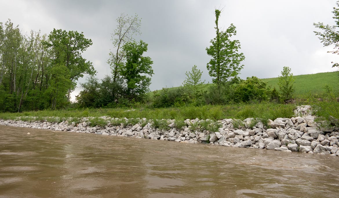 White boulders on a section of riverbank