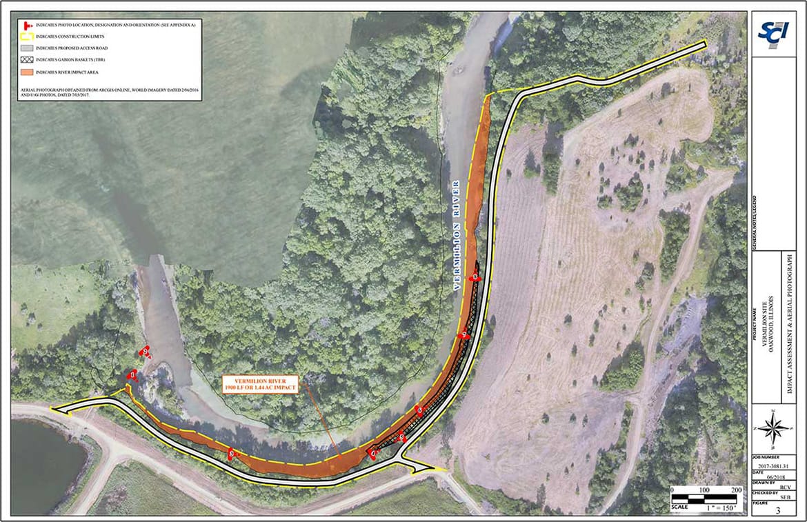 A diagram showing a plan to install white rock along a one-third mile section of the Middle Fork River