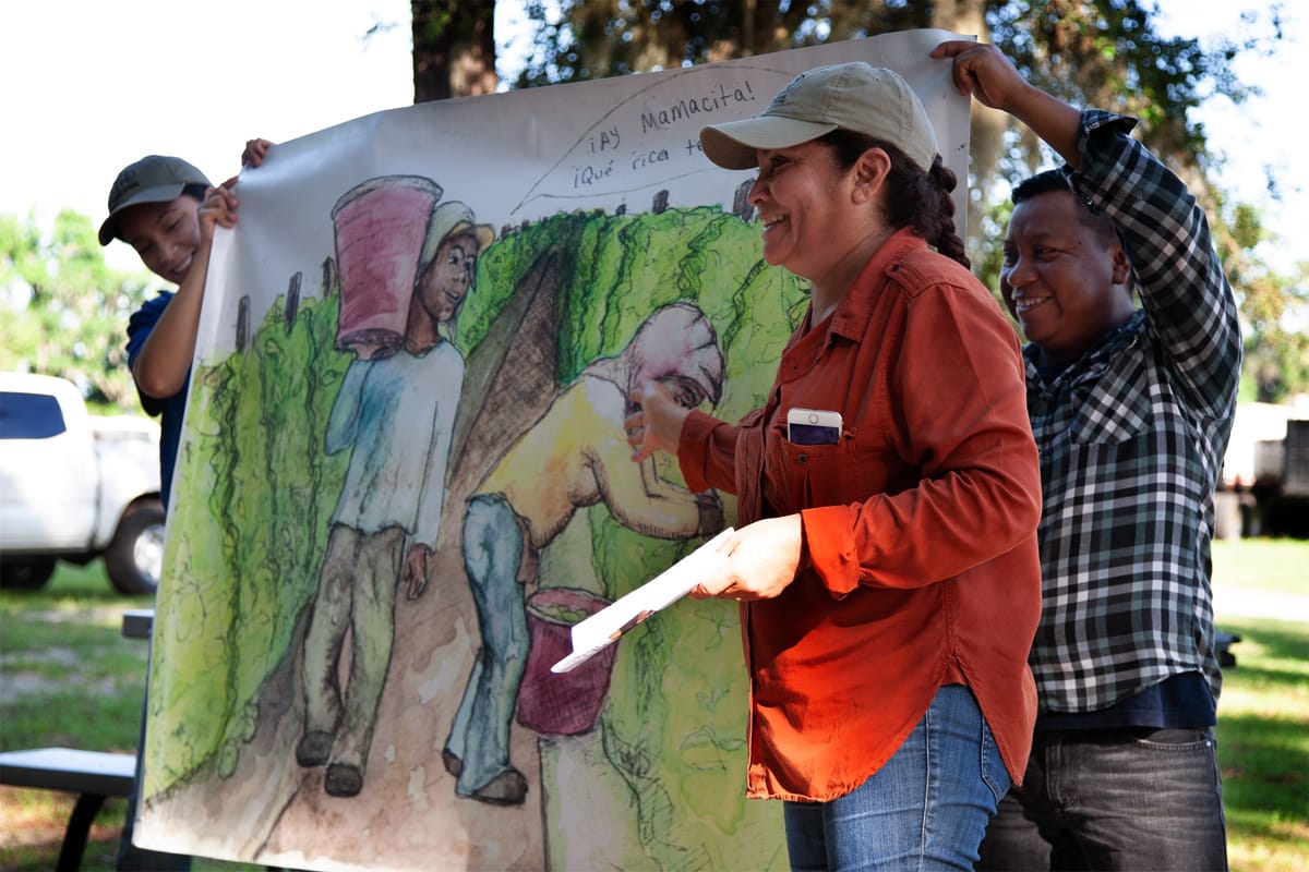 Members of the Coalition of Immokalee Workers lead an anti-sexual harassment training