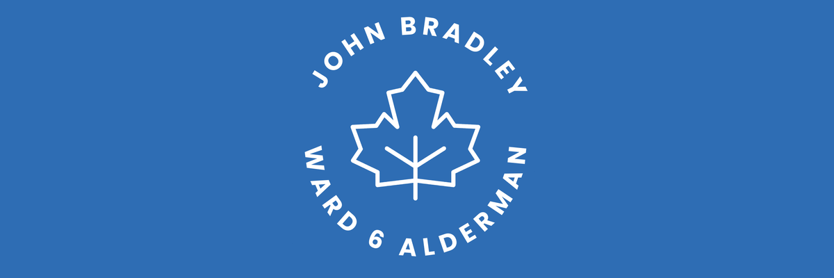 A banner image of maple leaf and the words "John Bradley Ward 6 Alderman."