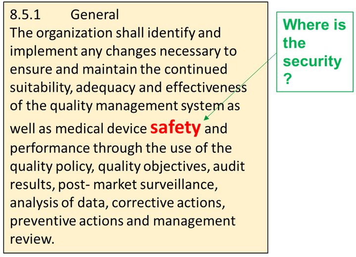 Improvement, safety, security and the big other: is there a problem in ISO 13485?