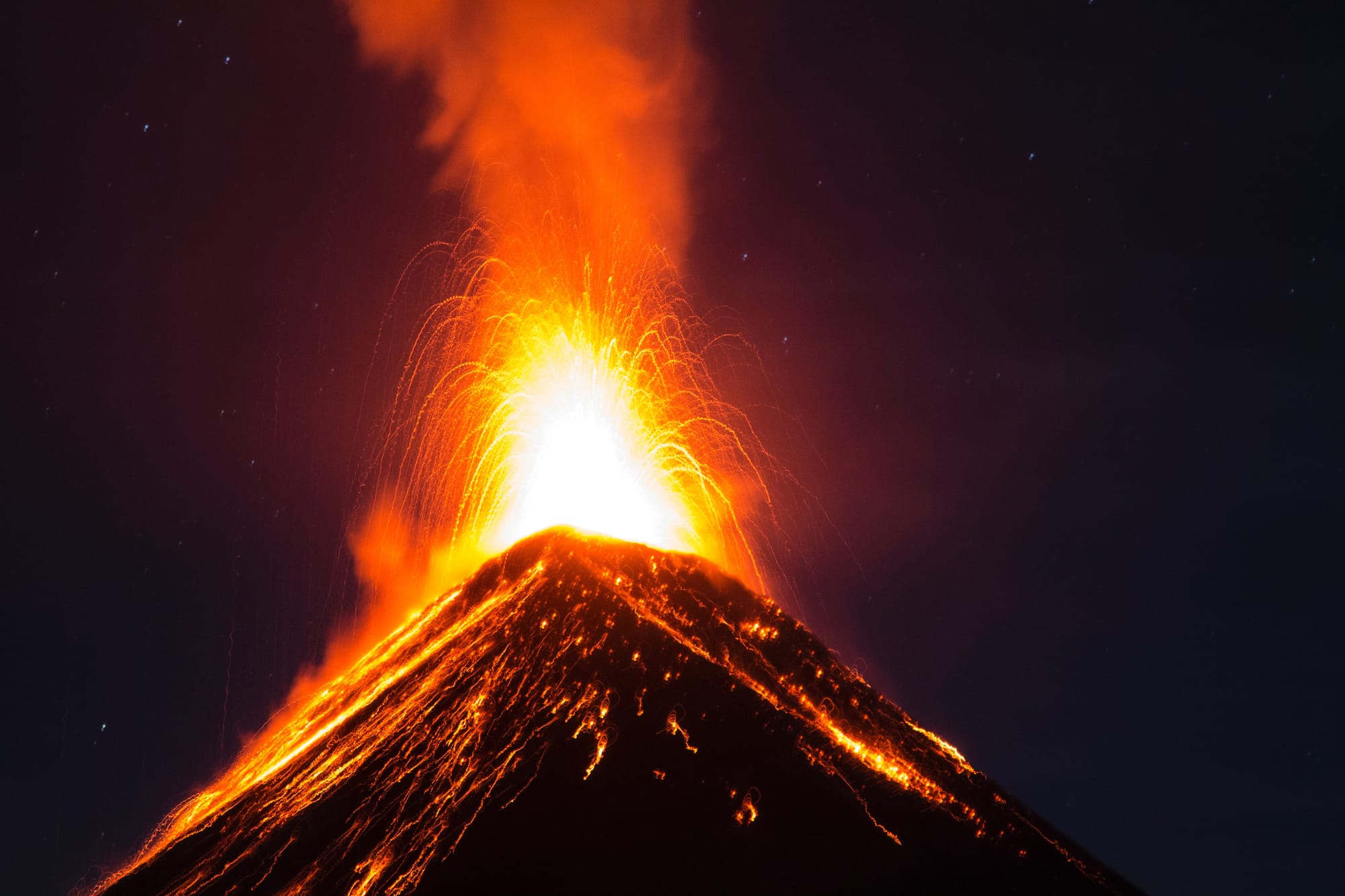 A volcano erupting.