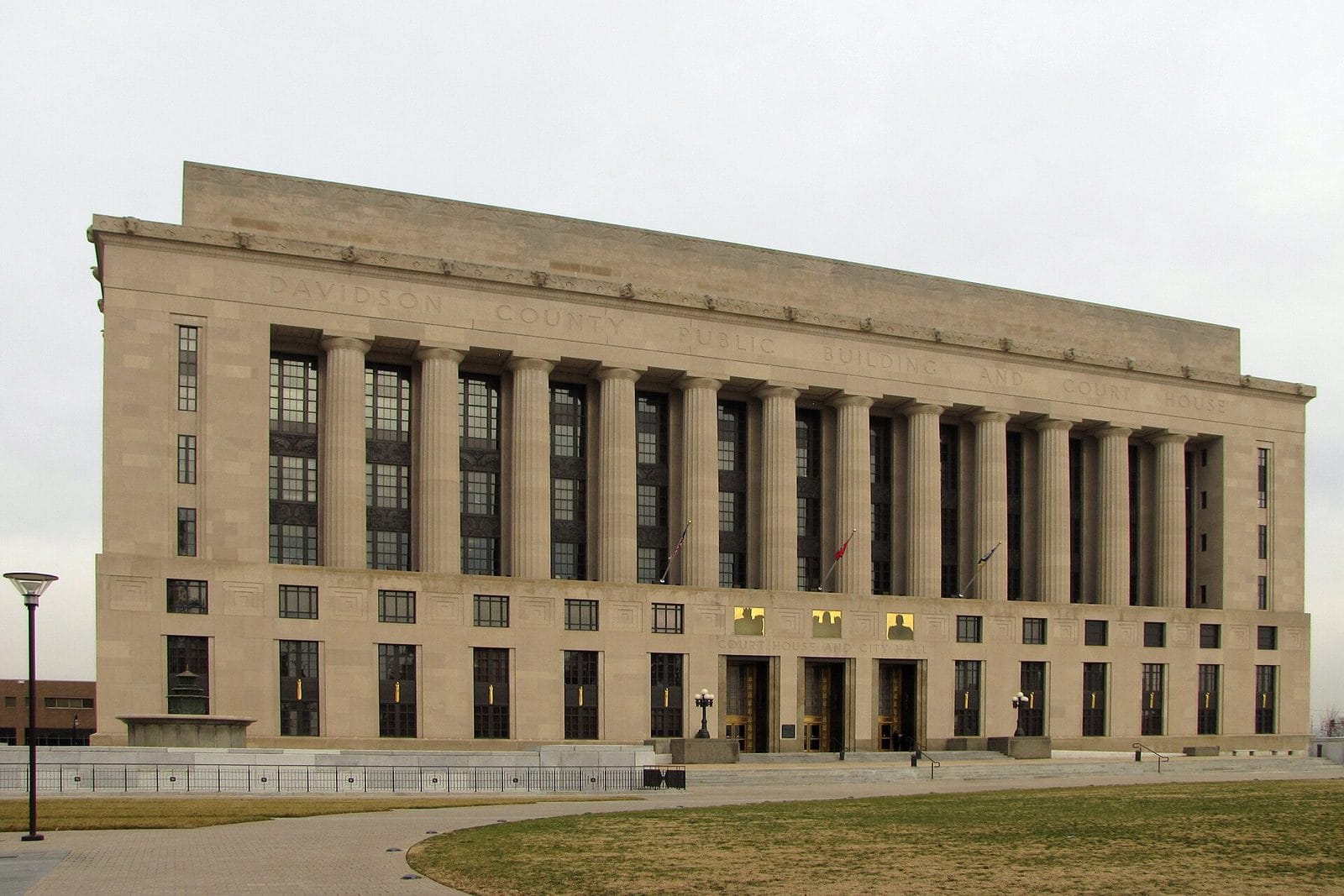 The colonnaded limestone front of the Historic Metro Courthouse