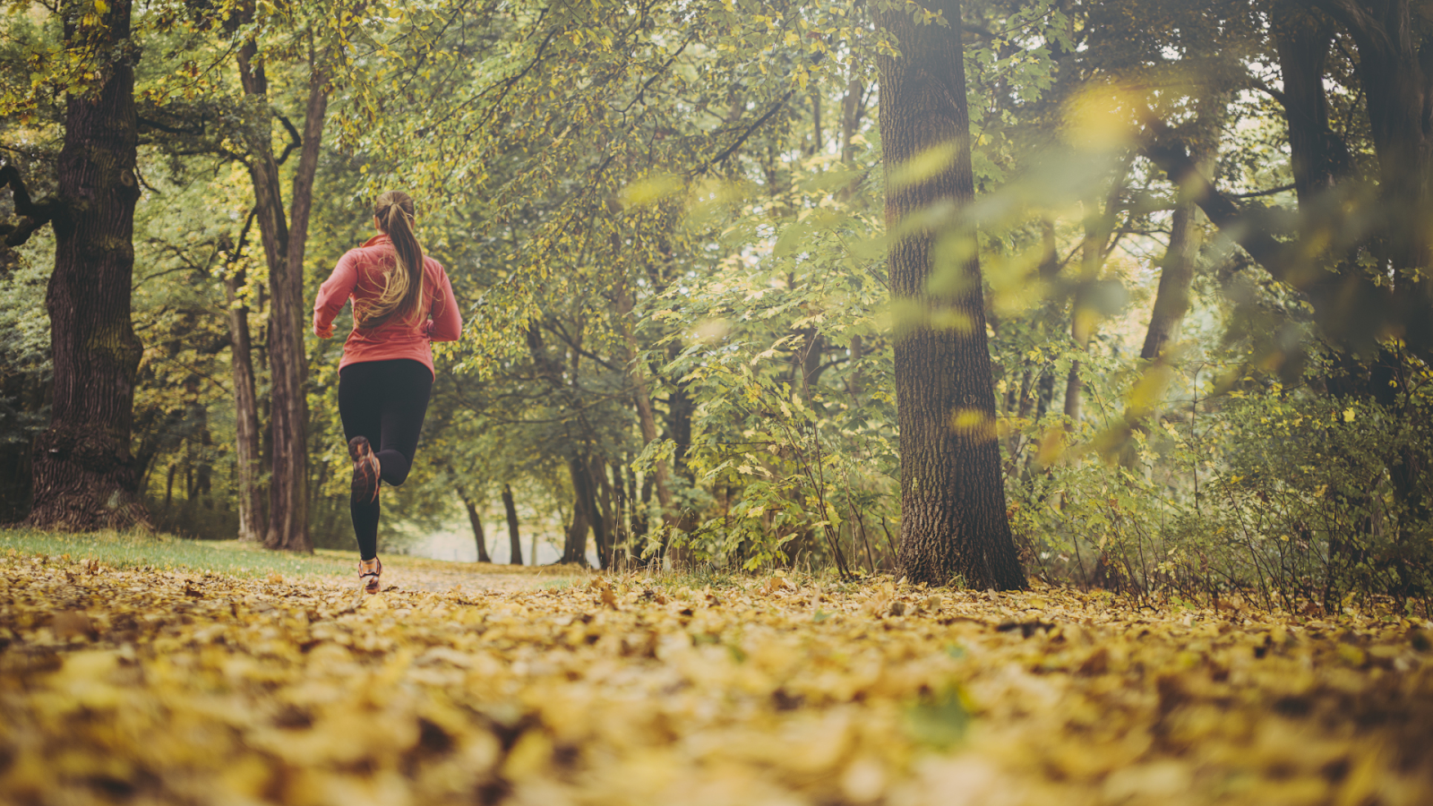 Learn fall nouns in Chinese - an image of a woman running in the park