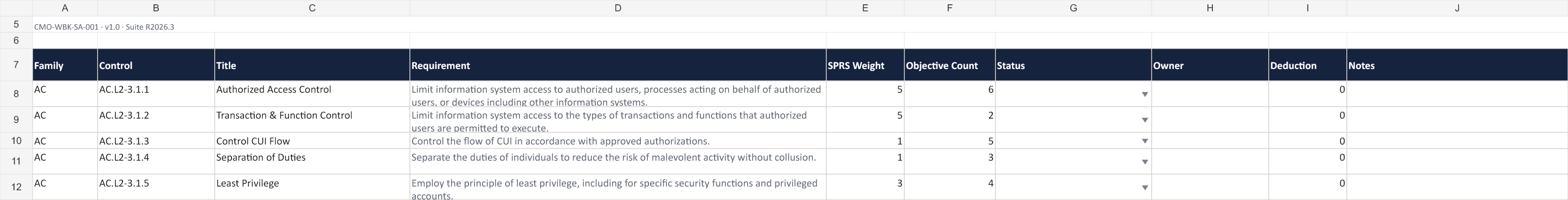Self-assessment workbook screenshot
