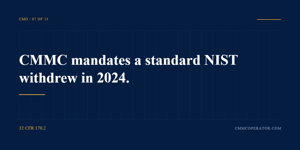 CMMC mandates a standard NIST withdrew in 2024. 32 CFR 170.2