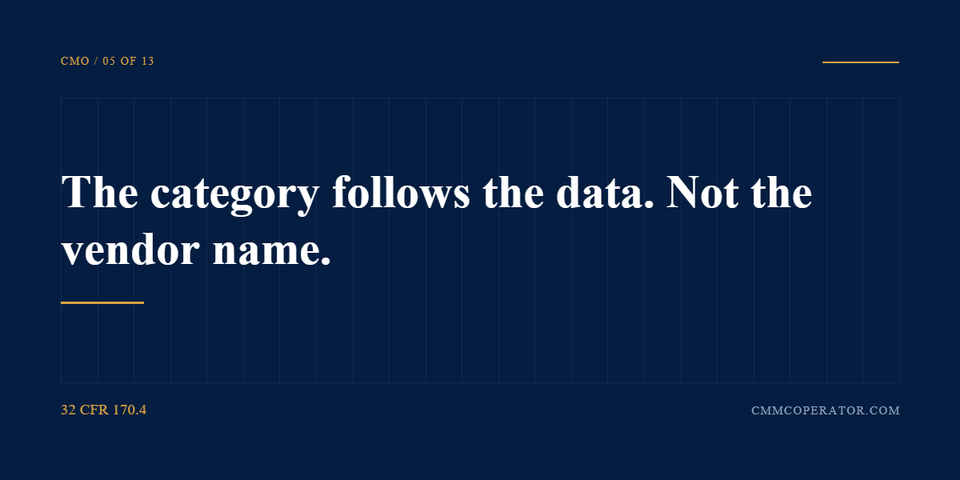 The category follows the data. Not the vendor name. 32 CFR 170.4