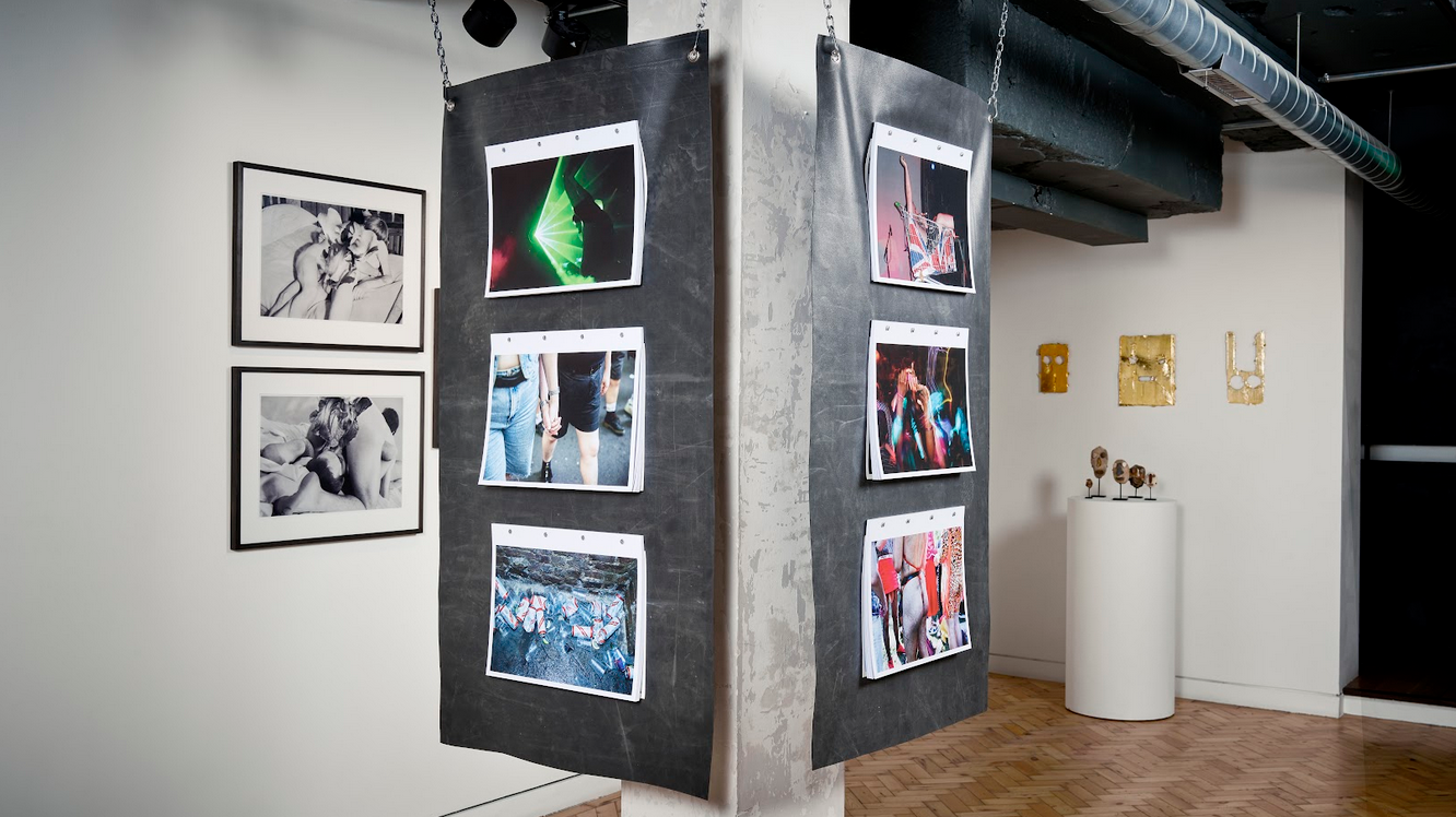 Installation with works by Bex Wade, Peter Liversidge, and Linder Sterling at Unit Gallery.