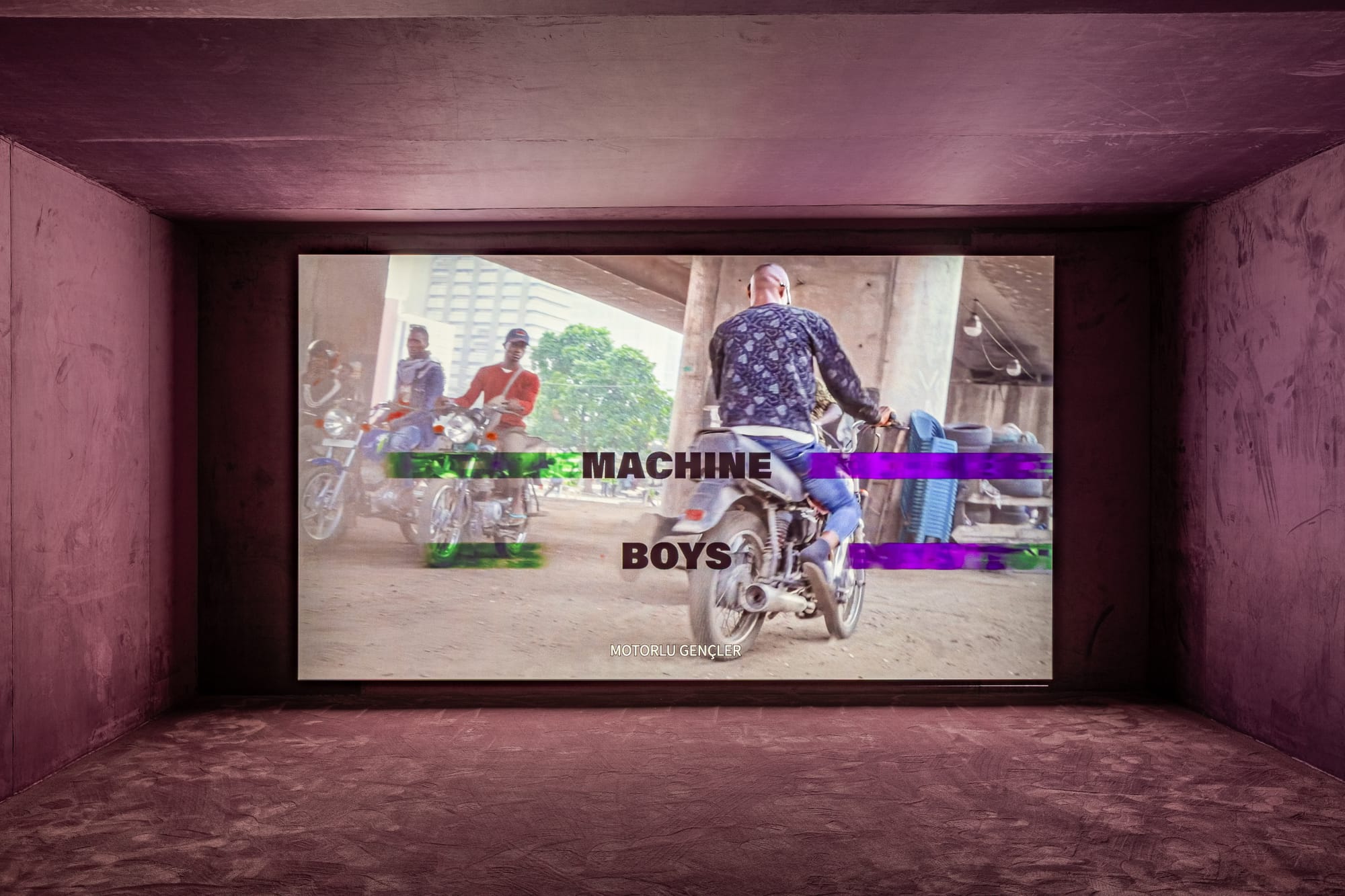 Karimah Ashadu’s video installation about gang-like community of adolescents.