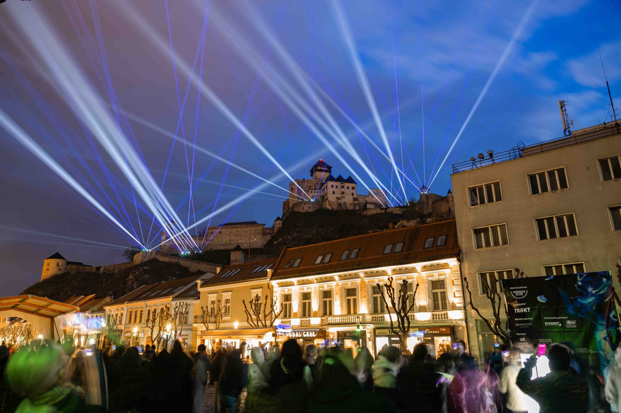 Laser show at Trenčín’s European Capital of Culture 2026 opening.