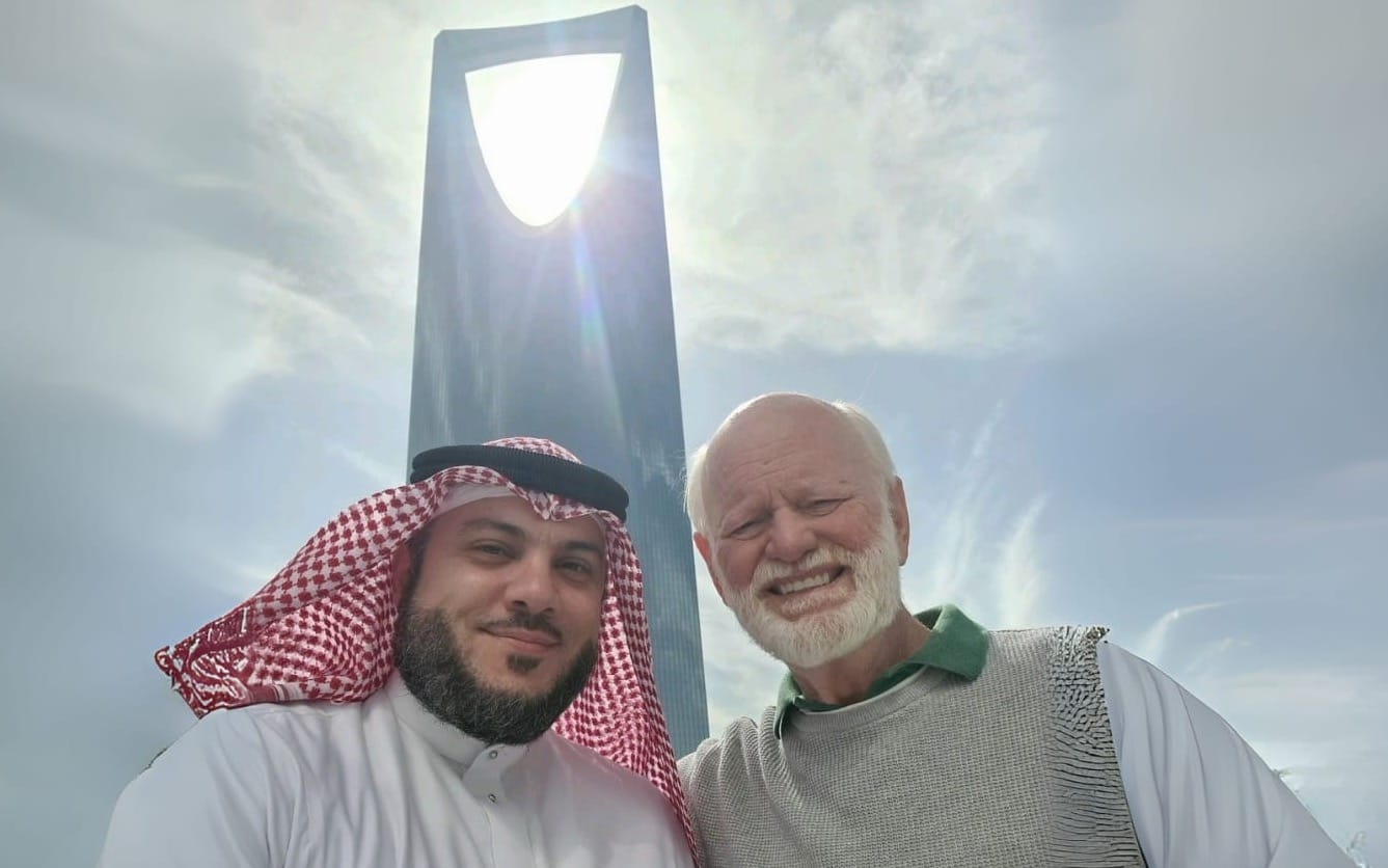 Abdullah Aljurf with the world’s #1 leadership coach, Marshall Goldsmith, in front of the iconic Kingdom Tower.