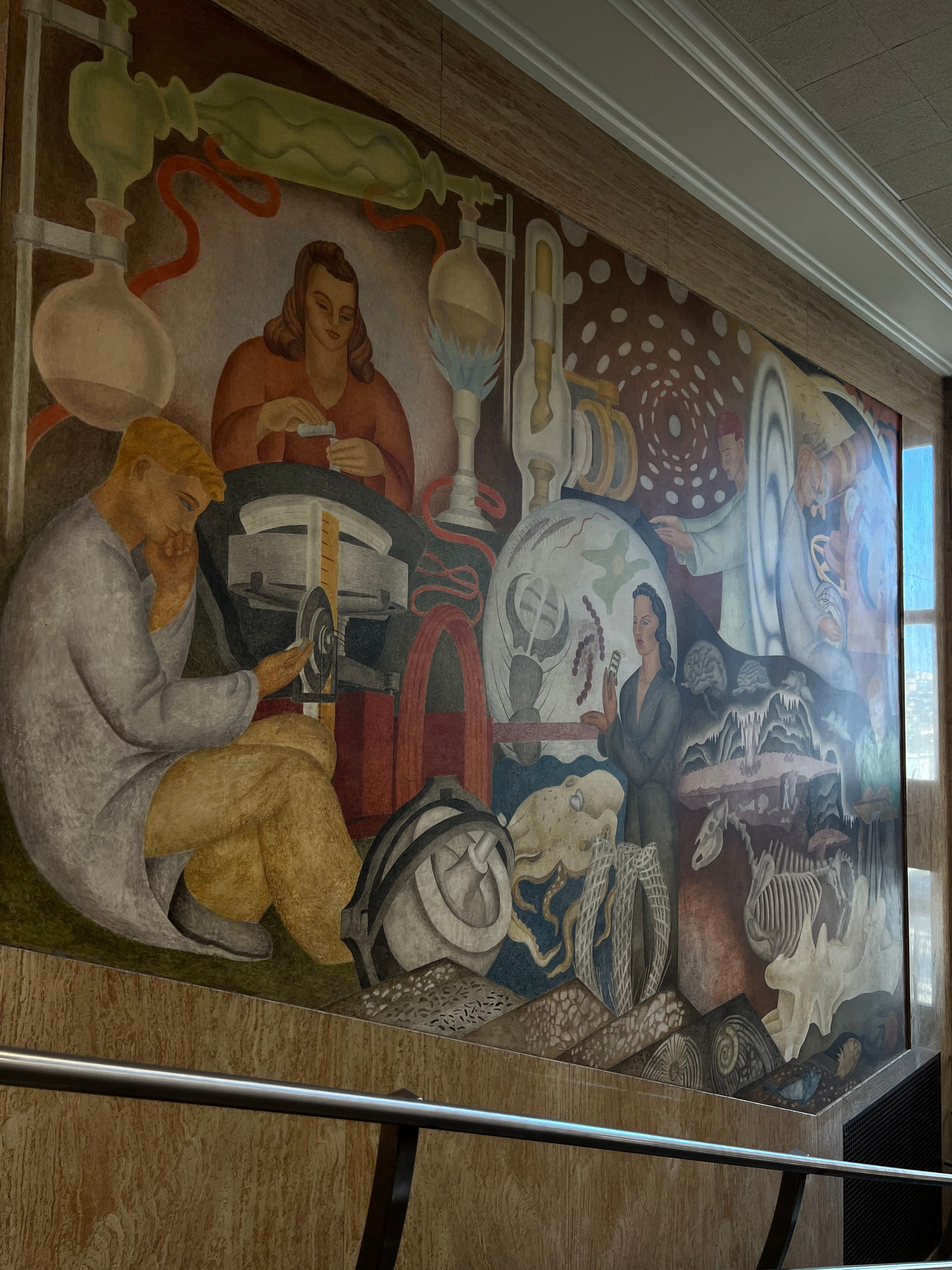 Mural illustrated by artist Fredrick Olmsted Jr. called "Theory & Science."