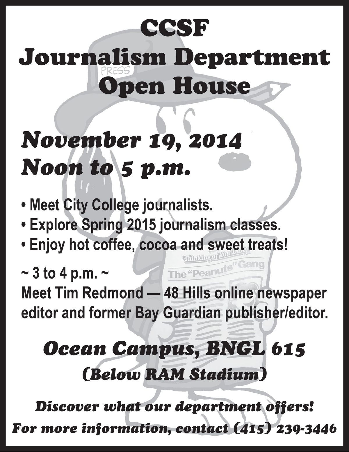 Journalism Department Open House Wednesday Nov. 19